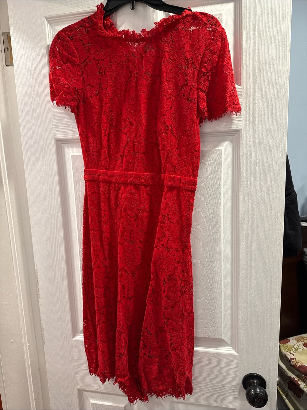 Diane Von Furstenberg Red Lace Short-Sleeve Dress